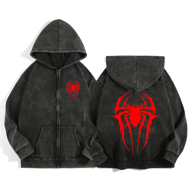 Acid Wash Zip Up Hoodie